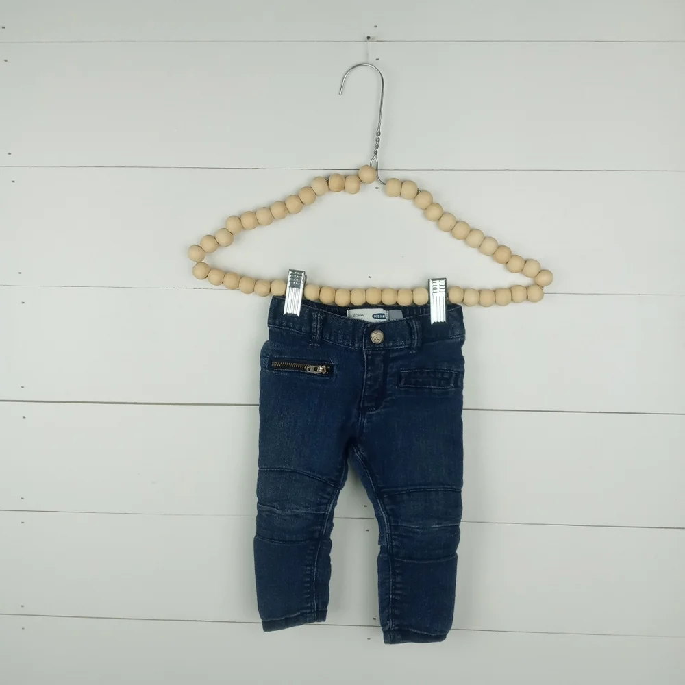 Old Navy girls size 12-18 mos dark wash denim hipster skinny jeans snap zipper